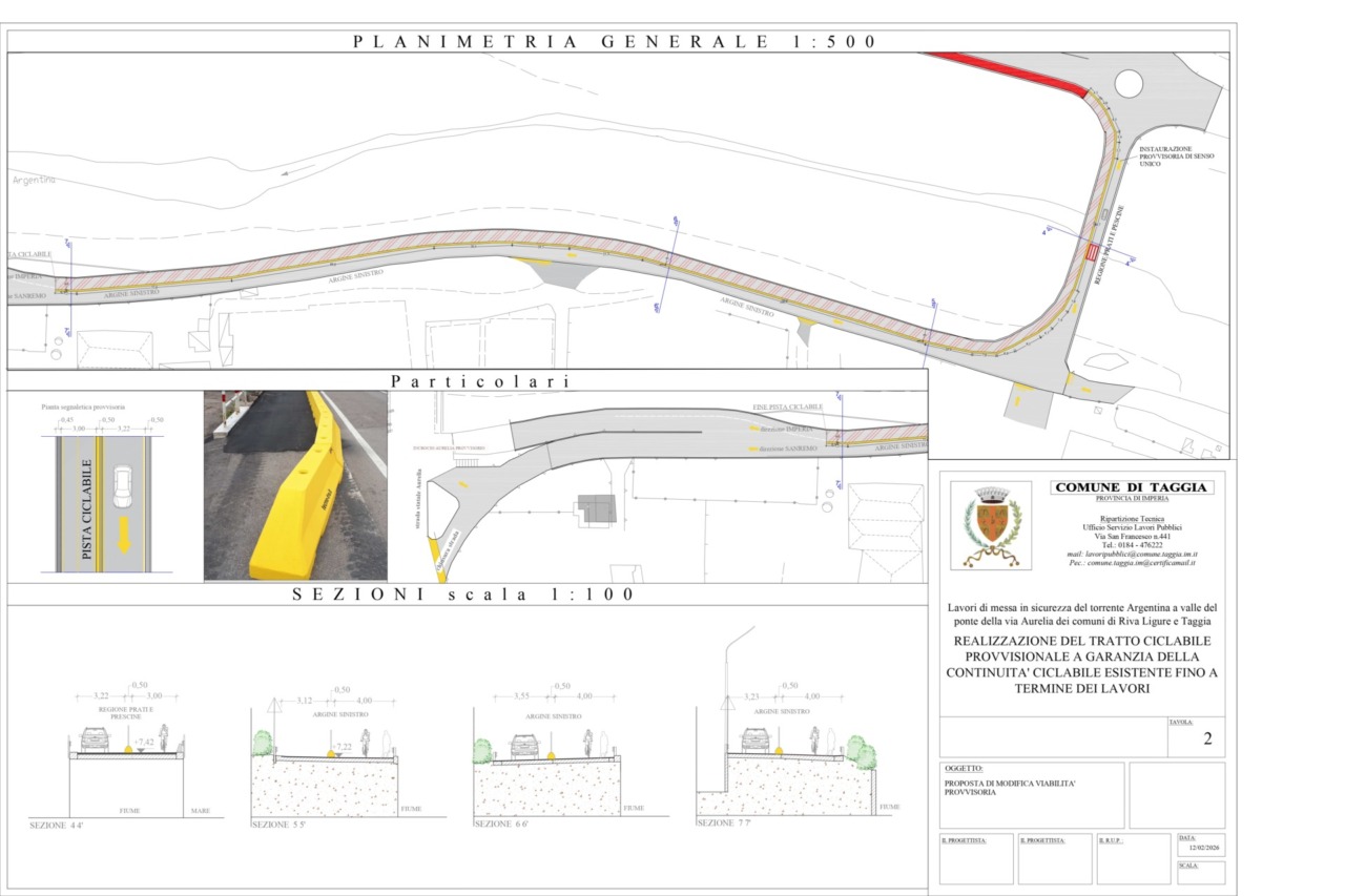 Inizia la realizzazione del nuovo percorso ciclabile a Taggia: senso unico verso il mare