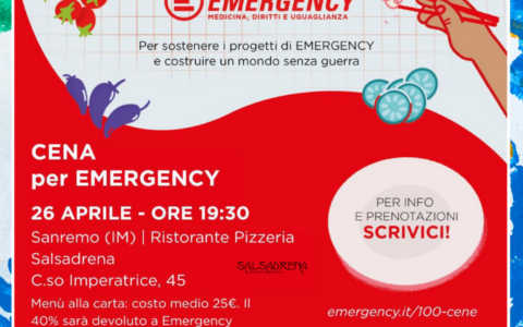 Cena solidale di EMERGENCY a Sanremo il 26 aprile