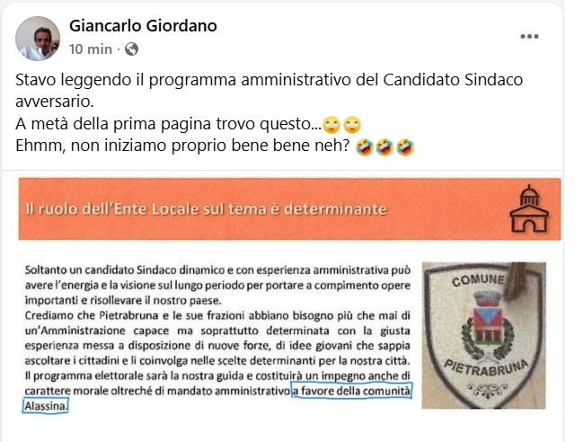 Scontro elettorale a Pietrabruna: il programma di Massimo Rosso accusato di plagio