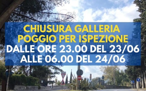 Chiusura della Galleria Poggio di Ventimiglia a partire dalle 23 di questa sera