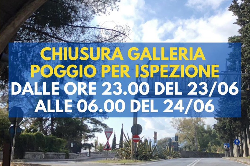 Chiusura della Galleria Poggio di Ventimiglia a partire dalle 23 di questa sera