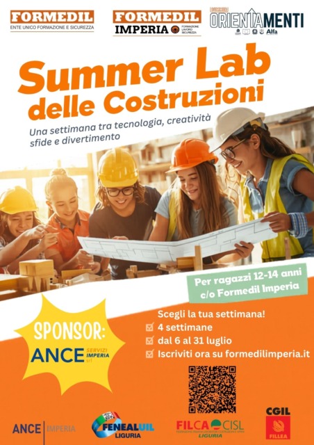 Formedil Imperia presenta il Summer Lab delle Costruzioni per ragazzi dai 12 ai 14 anni